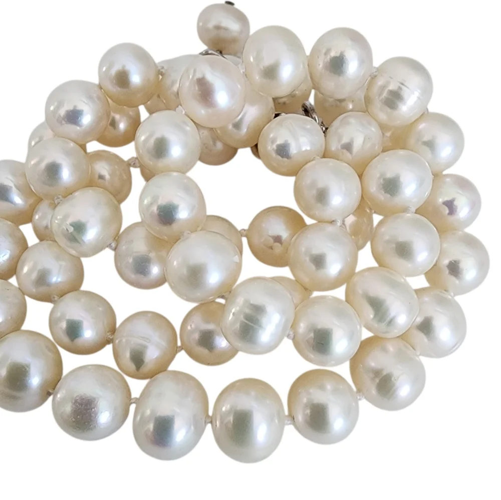Pearl necklace hand knotted white pearls genuine 925 sterling silver A0391 Q7 - Picture 10 of 16